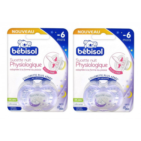 Bébisol Sucette Nuit Physiologique Silicone -6 mois SP11 3595890234477