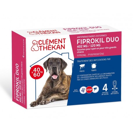 Clément Thékan Fiprokil Duo 402 mg/120 mg Chien 4 Pipettes 3595890226687
