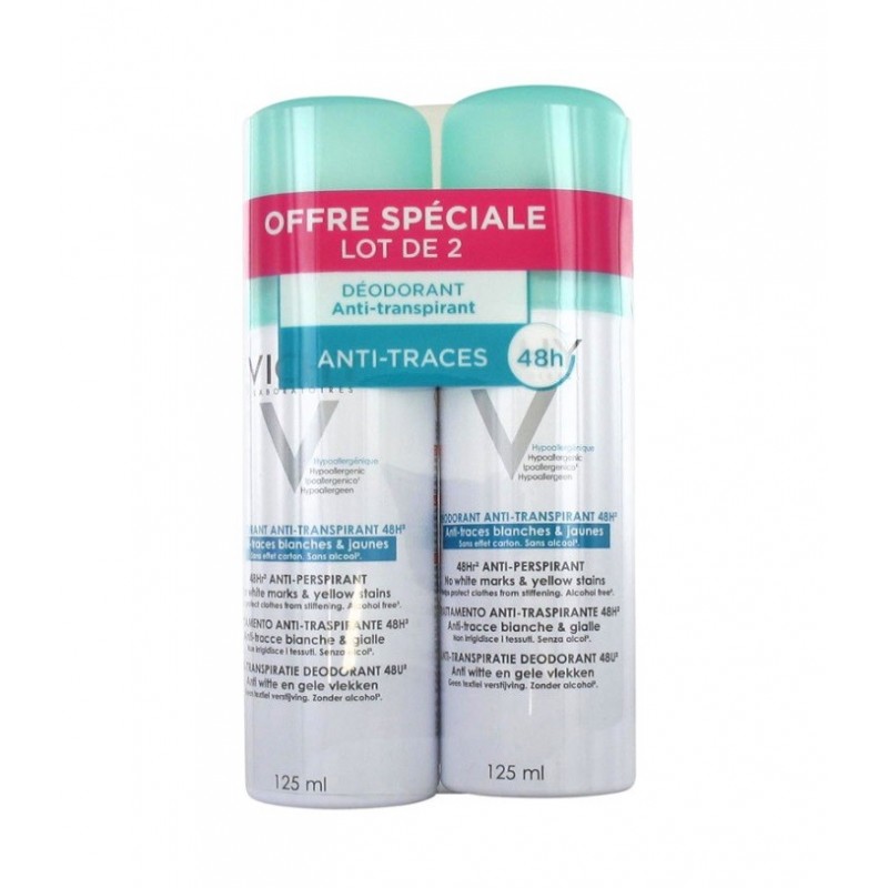 Vichy AntiPerspirant Deodorant 48H No White Marks & Yellow Stains 2 x 125 ml