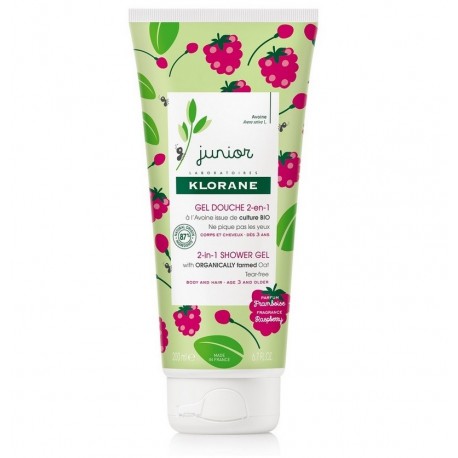 Klorane Junior Gel Douche 2-en-1 Corps et Cheveux 200 ml - Parfum Framboise 3282770206760