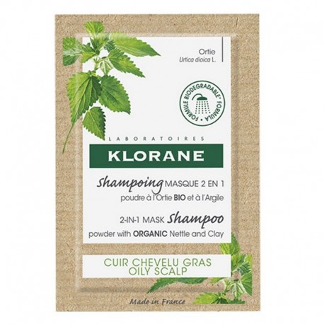 Klorane Shampoing Masque 2en1 Poudre à l'Ortie Bio et à l'Argile 8 Sachets 3282770142044