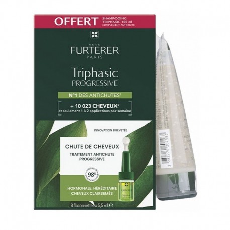 René Furterer Triphasic Progressive Chute de Cheveux Traitement Antichute Progressive 8 x 5,5 ml + Shampoing Stimulant 100 ml Of