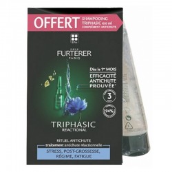 René Furterer Triphasic Reactional Rituel Antichute Traitement Antichute Réactionnelle 12 Ampoules + Shampoing Stimulant 100 ml 