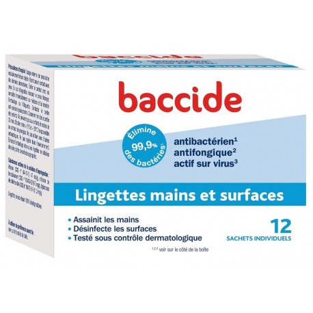 Baccide 12 Lingettes Mains et Surfaces 3614810002955