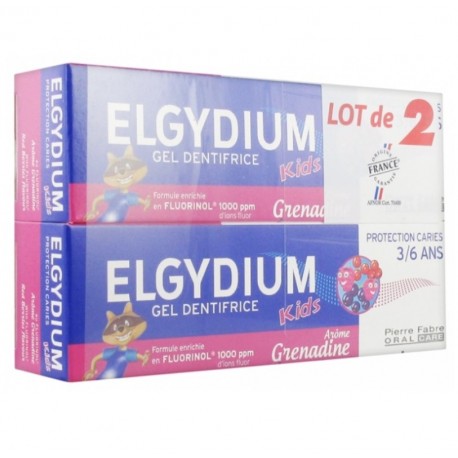 Elgydium Kids Gel Dentifrice Protection Caries Grenadine 3-6 ans 2 x 50 ml 3577056022944