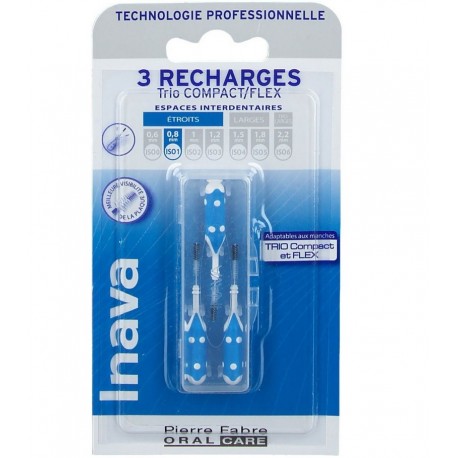Inava 3 Recharges Trio Compact/Flex Brossettes Interdentaires ISO 1 0,8 mm 3577056020247