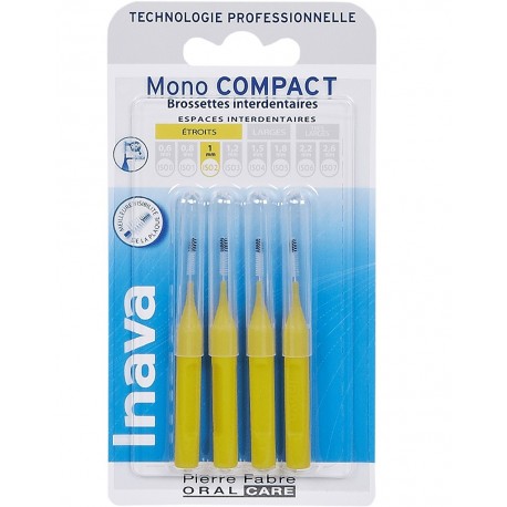 Inava Mono Compact 4 Brossettes Interdentaires Jaune 1 mm 3577056020339