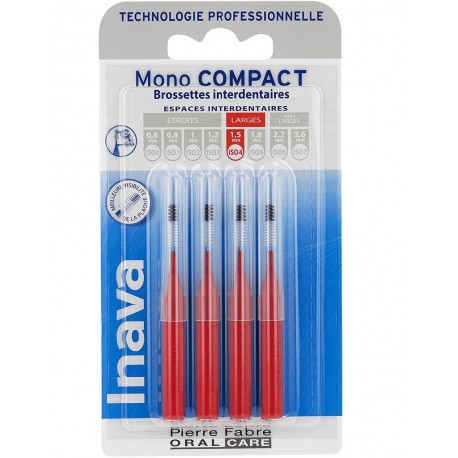 Inava Mono Compact 4 Interdental Brushes Red 1.5 mm 3577056020353