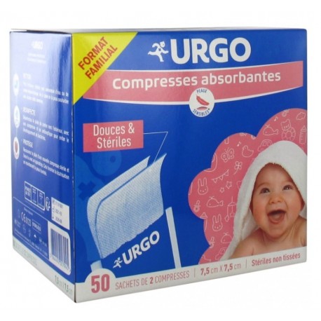 Urgo Compresses Absorbantes Douces & Stériles Non Tissé 7.5 cm x 7.5 cm Boîte de 50 3664492017945