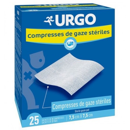 Urgo Compresses de Gaze Stériles 7.5 cm x 7.5 cm Boîte de 25 3664492015156
