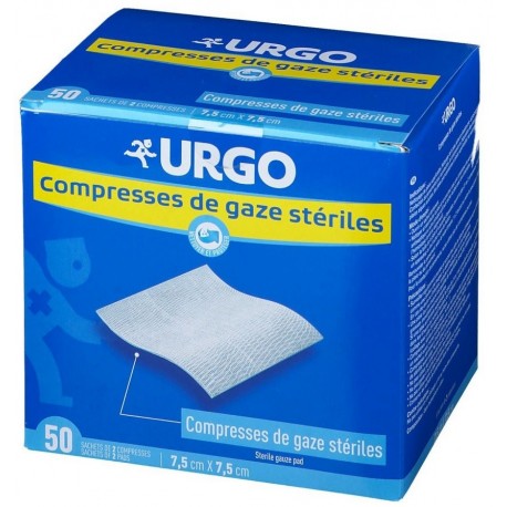 Urgo Compresses de Gaze Stériles 7.5 cm x 7.5 cm Boîte de 50 3664492015118