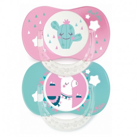 Luc et Léa 2 Sucettes Silicone Anatomiques avec Anneau 6-18 Mois "Cactus et Lama" 3518646353543