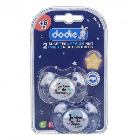 Dodie 2 Sucettes Anatomiques Nuit Silicone +6 mois A36 3700763500249