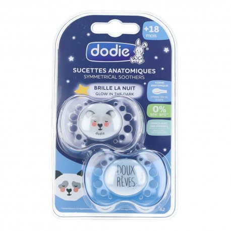 Dodie 2 Sucettes Anatomiques Nuit Silicone +18 mois A2 3700763502304