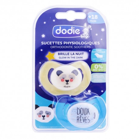 Dodie 2 Sucettes Physiologiques Nuit Silicone +18 mois P91 3700763509204