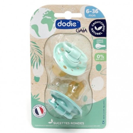 Dodie Gaia 2 Round Anatomical Rubber Soothers +6 months C4 3700763510156