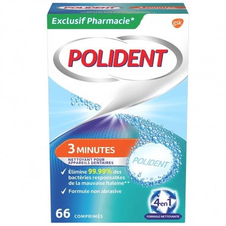 Polident 3 Minutes Nettoyant pour Appareils Dentaires 66 Comprimés 5054563023018