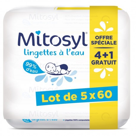 Mitosyl Lingettes à l'Eau 5 x 60 Lingettes 3615840000423