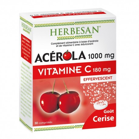 Herbesan Acérola 1000 Vitamine C Goût Cerise 30 Comprimés Effervescents 3428883613006