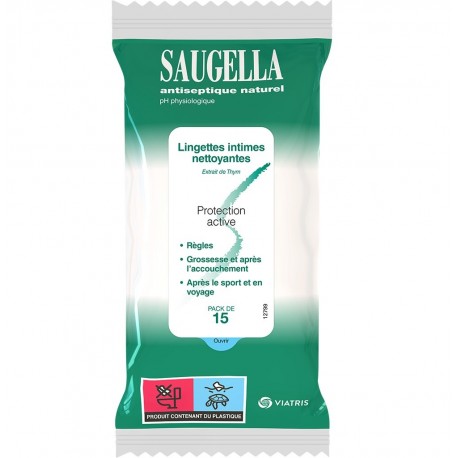 Saugella Antiseptique Naturel 15 Lingettes Intimes 3700343901053