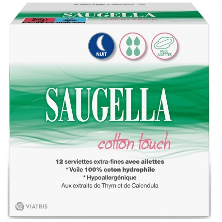 Saugella Cotton Touch Night 12 Extra-Fine Napkins with Wings 3700343901367