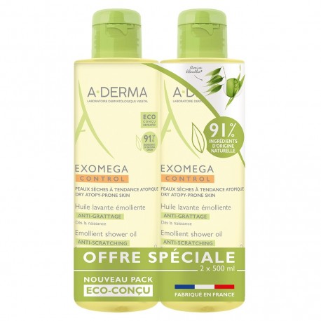 Aderma Exomega Control Huile Lavante Émolliente Anti-Grattage 2 x 500 ml 3282770394856