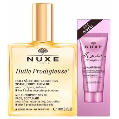 Nuxe Huile Prodigieuse 100 ml + Hair Prodigieux High Shine Shampoo 30 ml Gift 3264680039379
