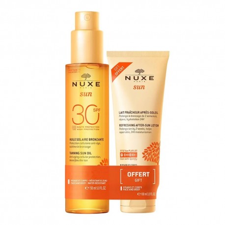 Nuxe Sun Tanning Sun Oil SPF30 150 ml + Nuxe Sun Refreshing After-Sun Lotion 100 ml Gift 3264680034954