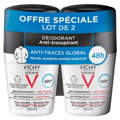 Vichy Homme 48H Antiperspirant Deodorant Anti-Stainsk Roll-On 2 x 50 ml 3433425221649