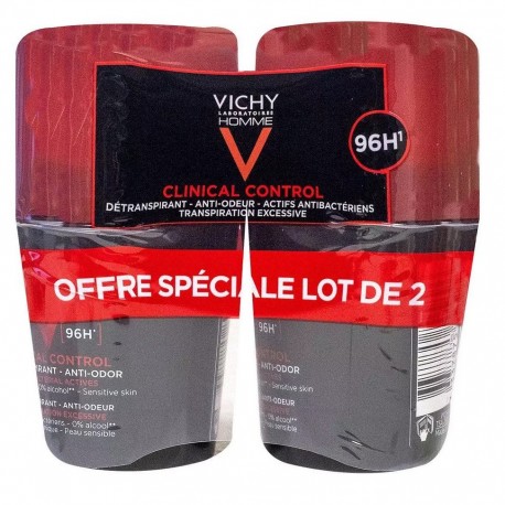 Vichy Homme Déodorant Clinical Control 96H Détranspirant Anti-Odeur Roll-On 2 x 50 ml 3337875805896
