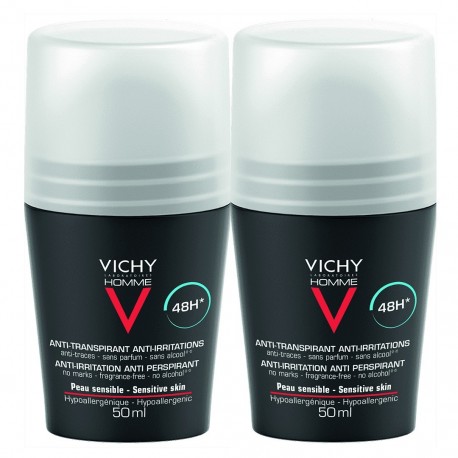 Vichy Homme Anti-Irritation Anti-Perspirant 48HR Deodorant Roll-On 2 x 50 ml 3433425000657