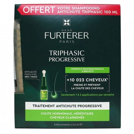 René Furterer Triphasic Progressive Chute de Cheveux Traitement Antichute Progressive 8 x 5,5 ml + Shampoing Stimulant 100 ml Of