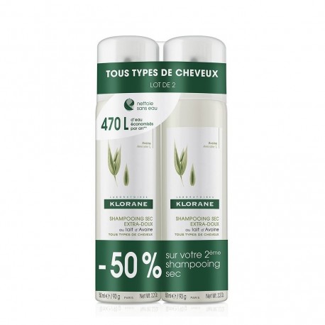 Klorane Ultra-Gentle Dry Shampoo with Oat and Ceramide 2 x 150 ml 3282770391831