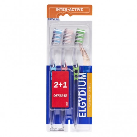 Elgydium Inter-Active Brosse à Dents Medium x 3 3577056015106