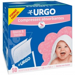 Urgo Compresses Absorbantes Douces & Stériles Non Tissé 7.5 cm x 7.5 cm Boîte de 50 3664492017945