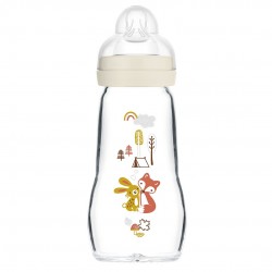 Mam Glass Baby Bottle 260 ml Teat Flow 2 White 9001616668661