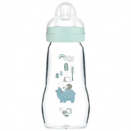 Mam Biberon Verre 260 ml Tétine Débit 2 Bleu 9001616653223