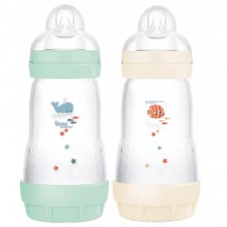 Mam Easy Start 2 Biberons Anti-Coliques 260 ml Tétine Débit 2 Menthe Coton 9001616836398