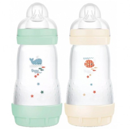 Mam Easy Start 2 Biberons Anti-Coliques 260 ml Tétine Débit 2 Menthe Coton 9001616836398
