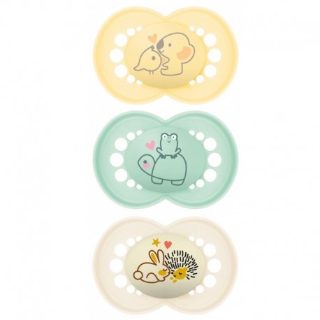 Mam Original 2 Soothers Original Day + 1 Soother Original Night 18+ Months Yellow Turquoise Beige 9001616835933