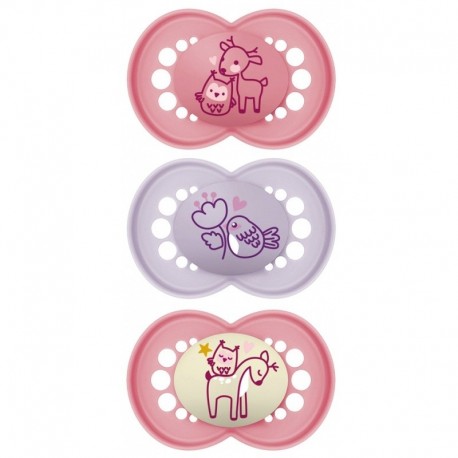 Mam Original 2 Sucettes Original Jour + 1 Sucette Original Nuit +18 Mois Rose Mauve 9001616835926