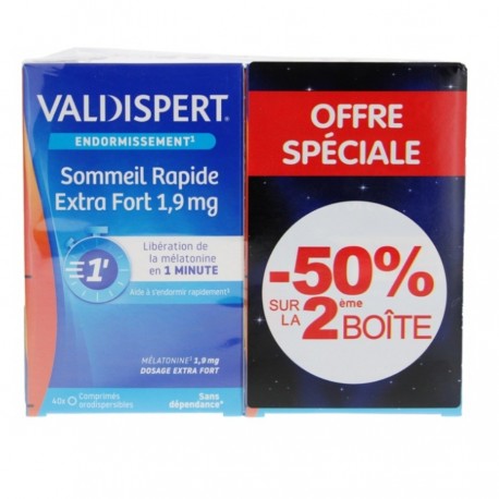 Valdispert Sommeil Rapide Extra Fort 1,9 mg 2 x 40 Comprimés Orodispersibles 
