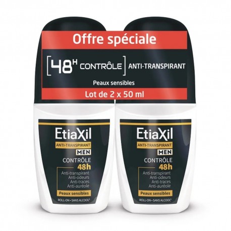 Etiaxil Déodorant Men Anti-Transpirant Contrôle 48H Peaux Sensibles Roll-On 2 x 50 ml 3614819997016