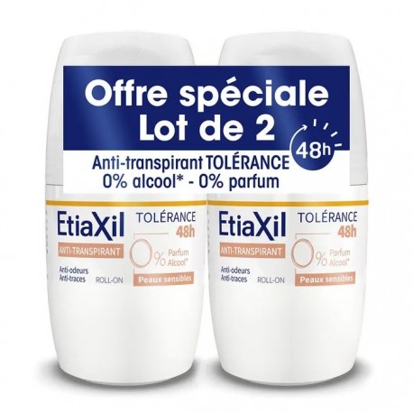 Etiaxil Déodorant Anti-Transpirant Tolérance 48H Peaux Sensibles Roll-on 2 x 50 ml 3614810003242
