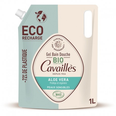 Cavaillès Bath and Shower Gel Organic Aloe Vera Sensitive Skin Eco-Refill 1L 3596490006549