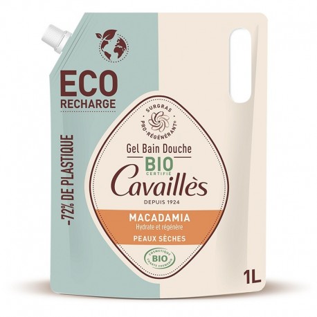 Cavaillès Gel Bain Douche Bio Macadamia Peaux Sèches Eco-Recharge 1L 3596490006563