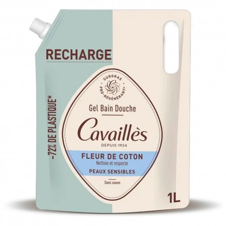 Cavaillès Gel Bain Douche Fleur de Coton Peaux Sensibles Recharge 1L 3596490007737