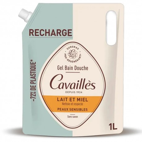 Cavaillès Bath and Shower Gel Milk and Honey Sensitive Skin Eco-Refill 1L 3596490007744