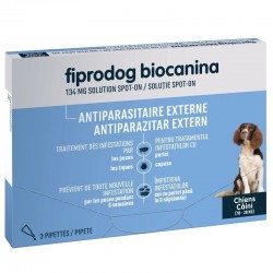 Biocanina Fiprodog 134 mg Solution Spot-On Chiens Moyens 3 Pipettes de 1,34 ml 3700454550034