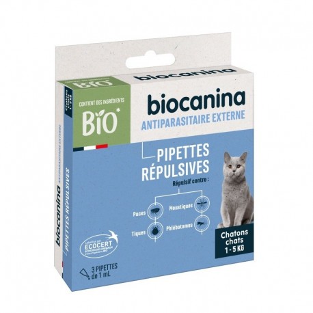 Biocanina Pipettes Répulsives Chaton Chat de 1 à 5 kg 4 Pipettes 3666560024794
